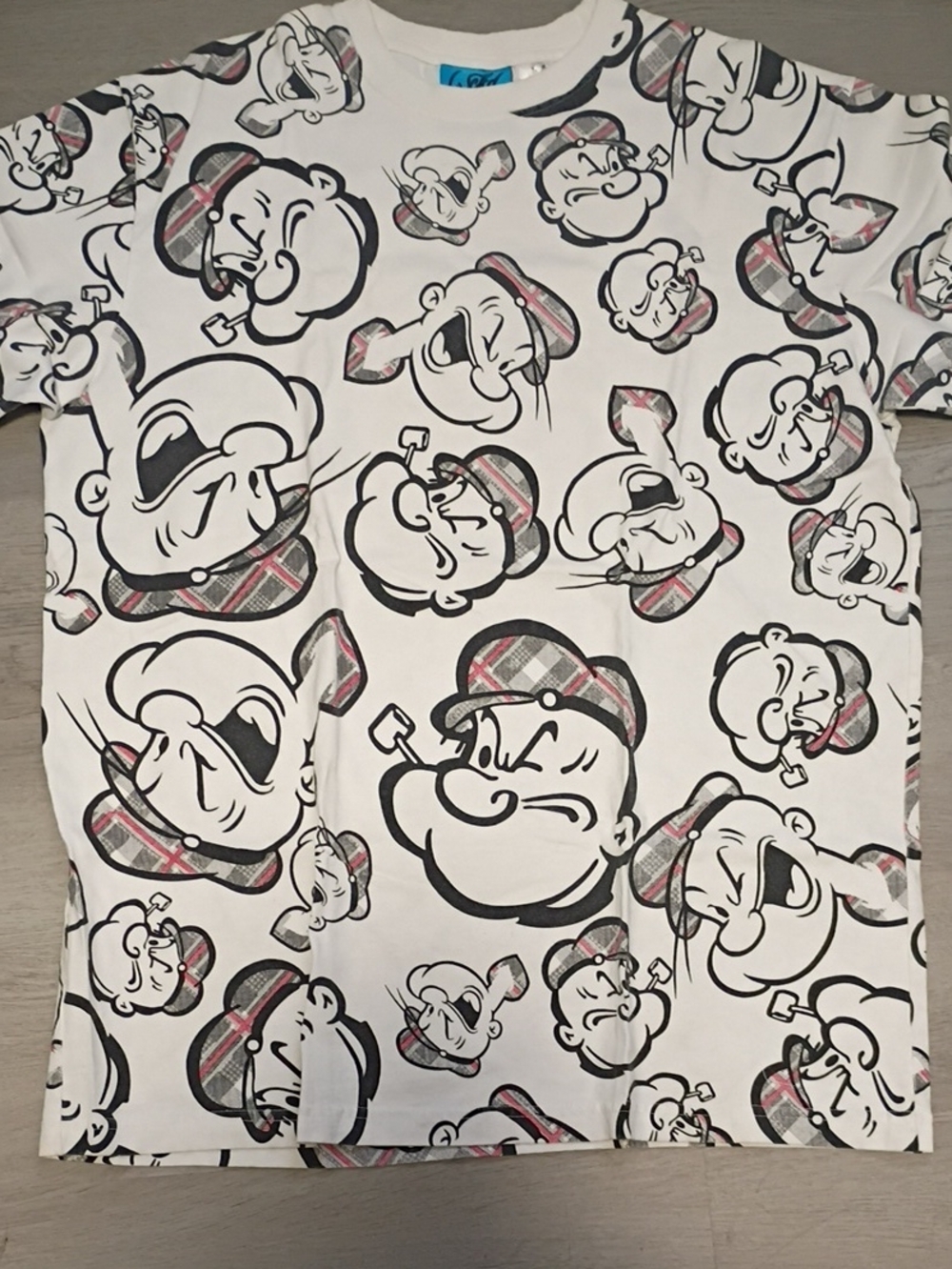 Popeye All-Over Print Graphic Tee - White with Plaid Accents